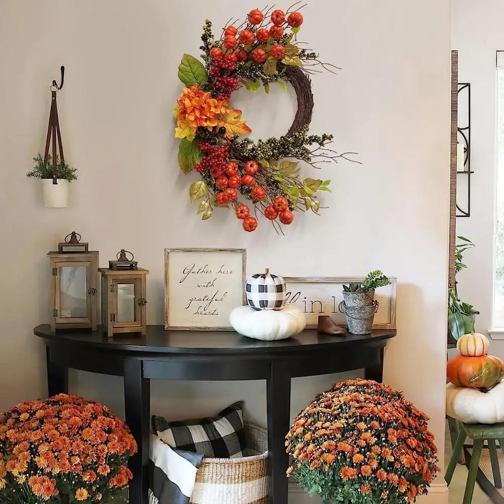 Decorative Fall Wreath Mini Pumpkin Decor for Front Door