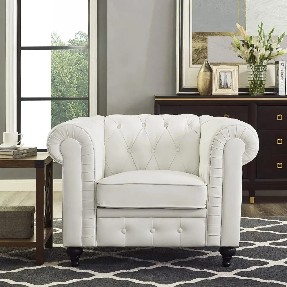 Modern Chesterfield Tufted Leather for Living Room (3 Piece Sofa Set, White)