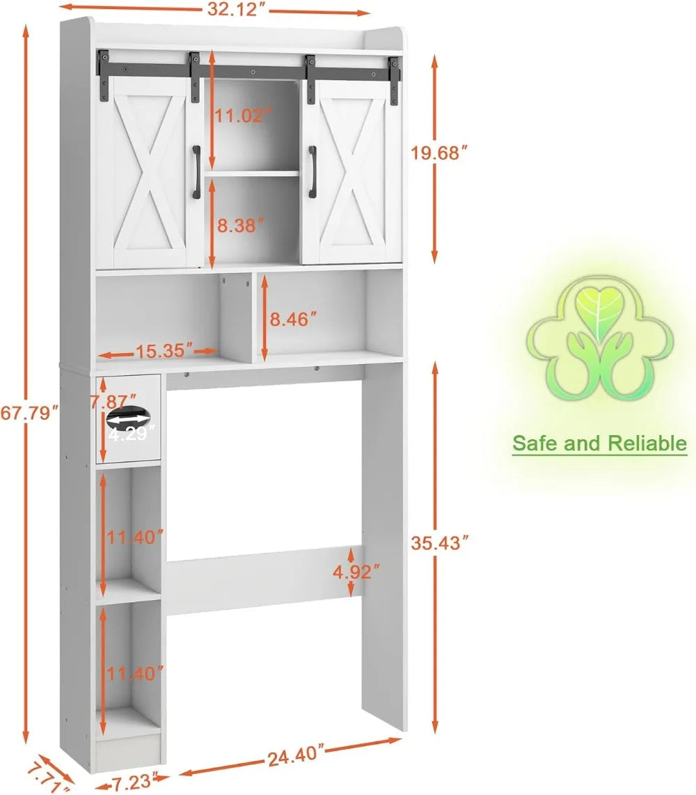 Farmhouse Storage Cabinet Over Toilet with Sliding Doors