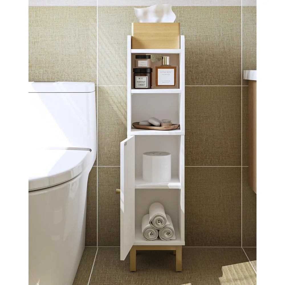 Bathroom Storage Cabinet, Small Corner Floor Cabinet with Door and Shelves