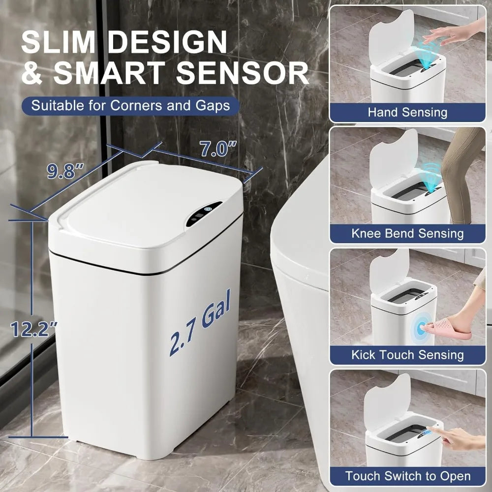 2 Pack 2.7 Gal Bathroom Trash Can with Motion Sensor