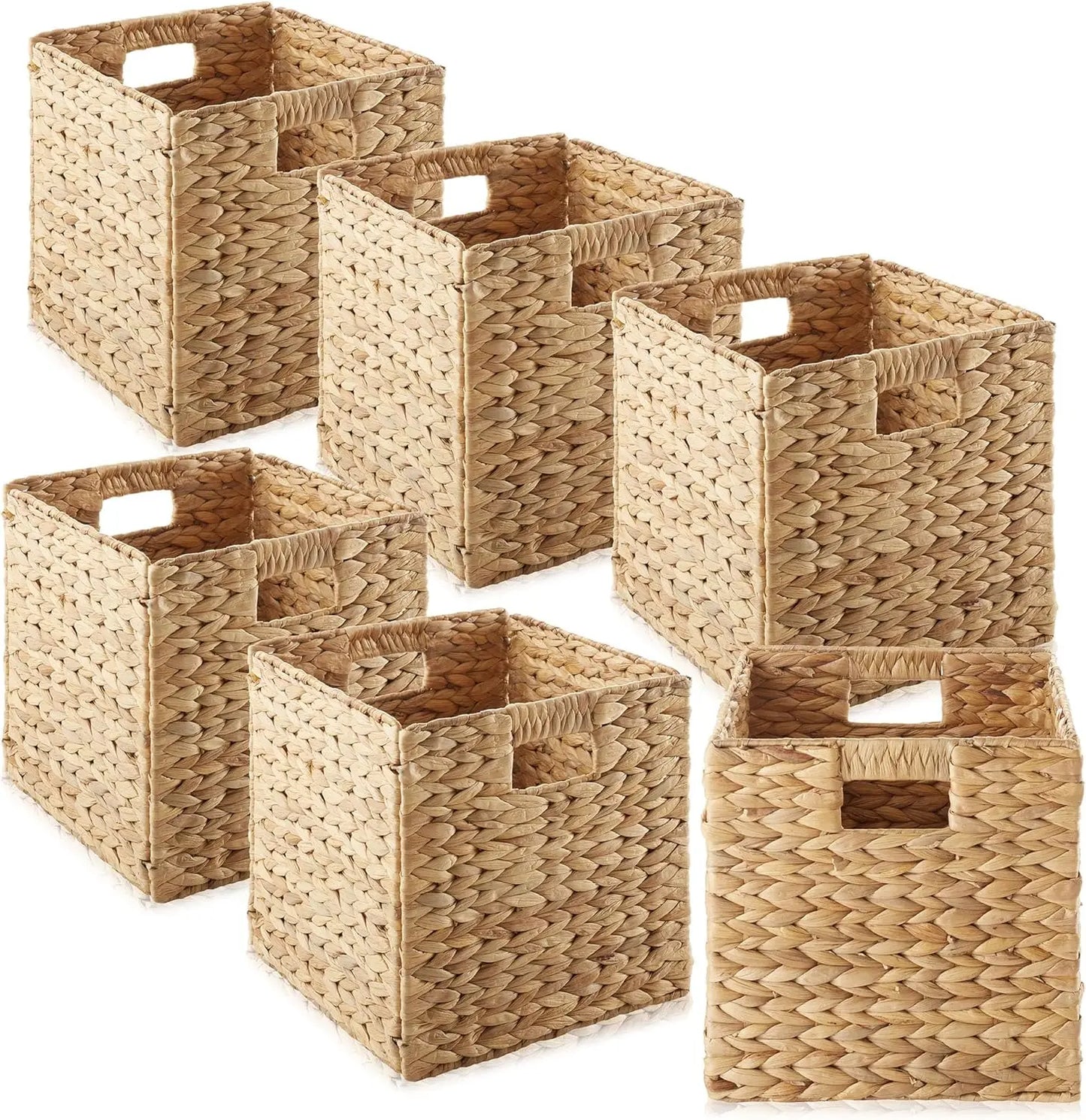 10.5" X 10.5" Hyacinth Storage Baskets, Natural Set of 6 Collapsible Cube Organizers