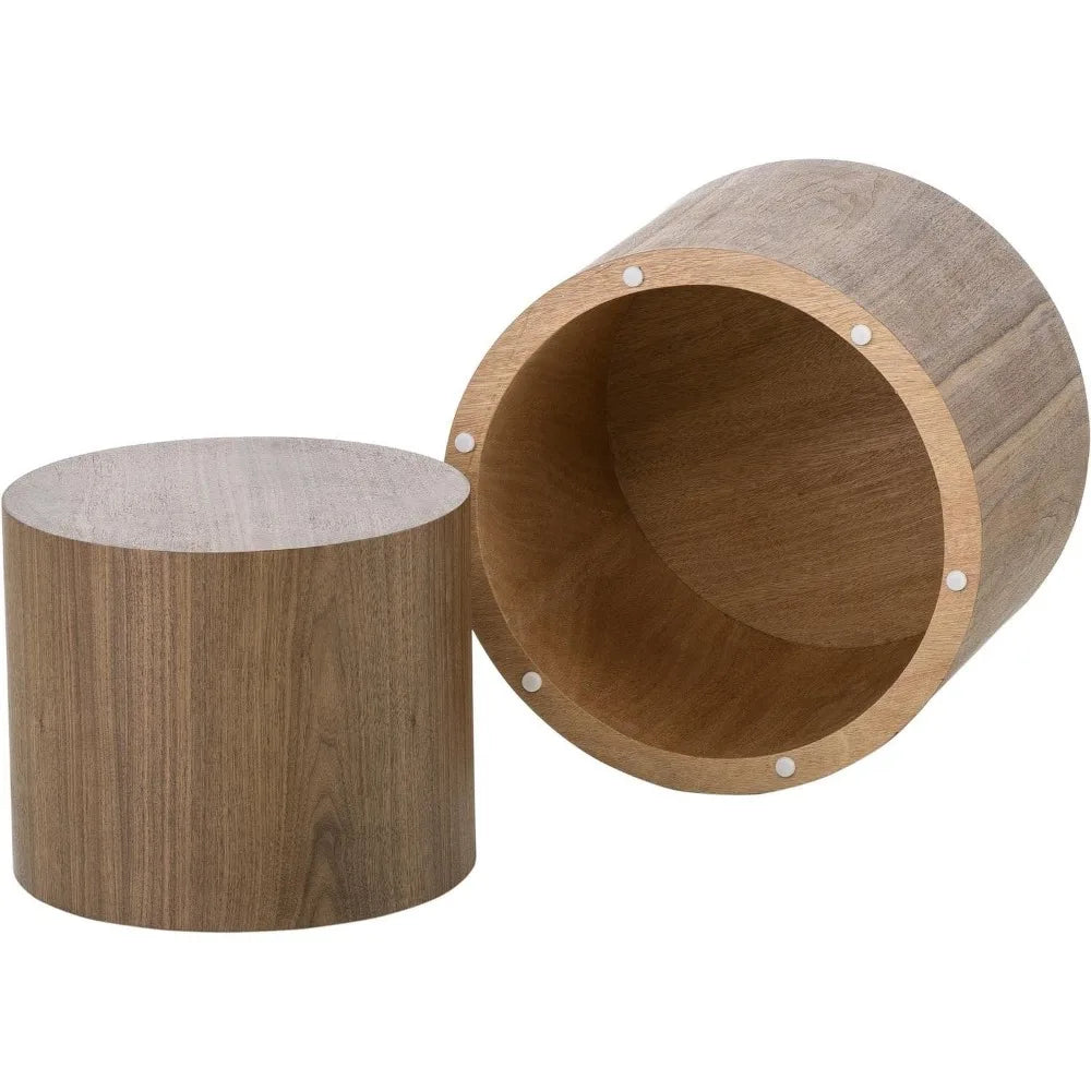 Walnut Round Wooden Nesting Coffee Table Set of 2.