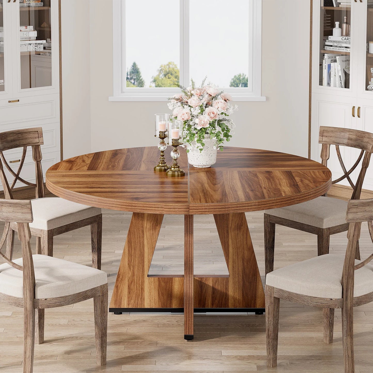 Tribesigns Round Dining Table for 4, 47 Inch Farmhouse Kitchen Table