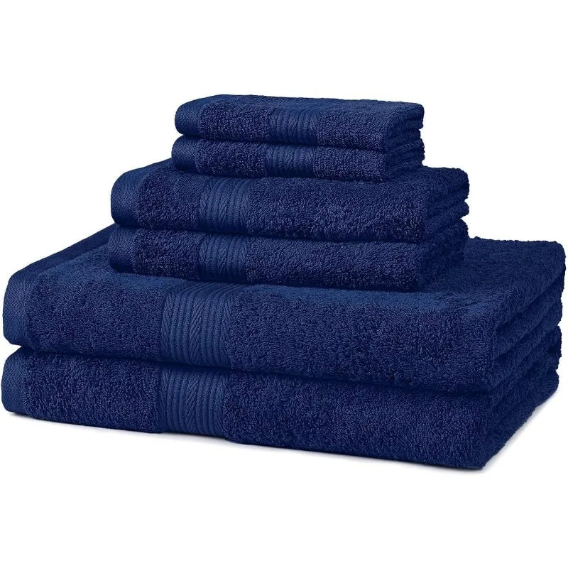 Soft 6-Piece Fade Resistant Cotton Bath Towel, Hand and Washcloth Set - Navy Blue, 14.25" L x 10.85" W