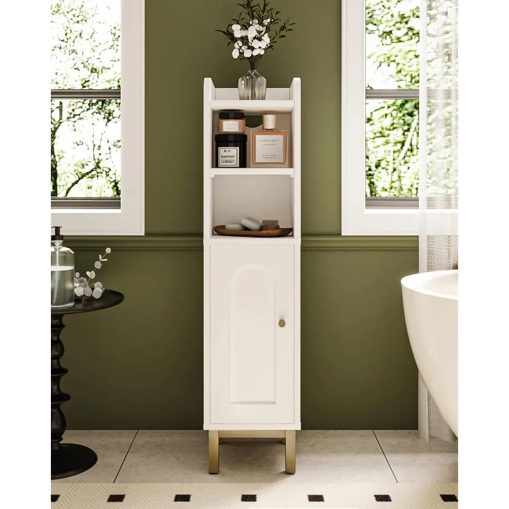 Bathroom Storage Cabinet, Small Corner Floor Cabinet with Door and Shelves