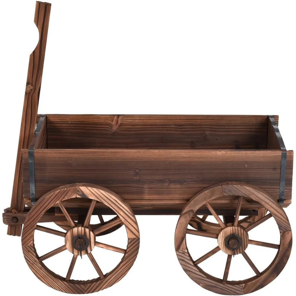 Wood Wagon Flower Planter Pot Stand W/Wheels