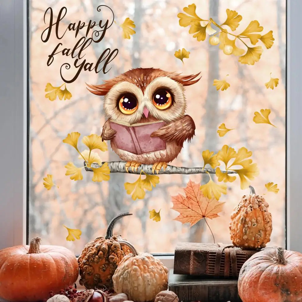 Seasonal Fall Party Decoration - Autumn-inspired Happy Fall Owl Window Sticker