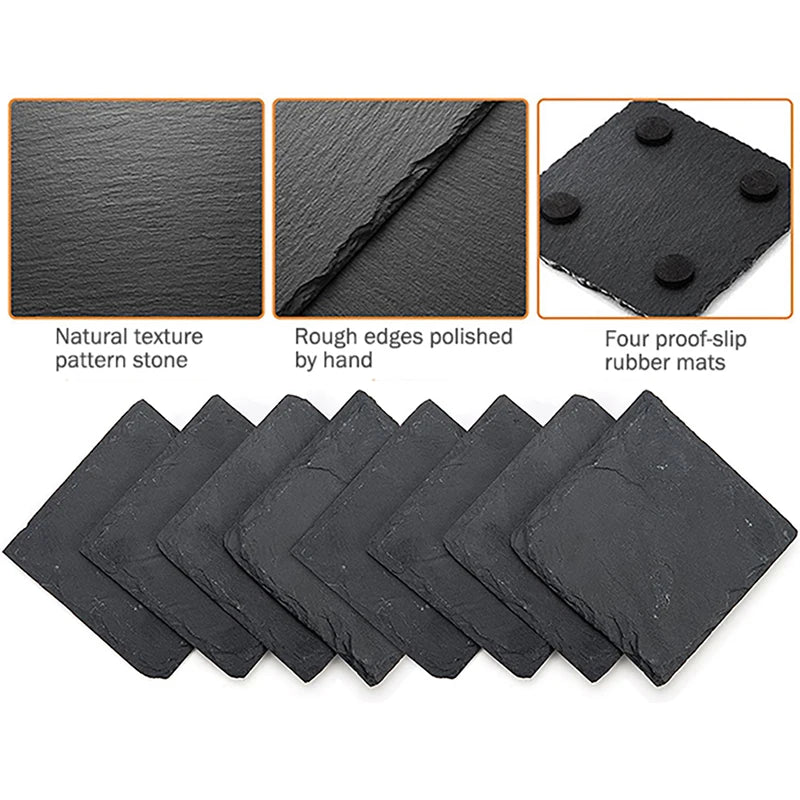 8pcs Engraving Blank Square Slate Stone Coasters (4in)