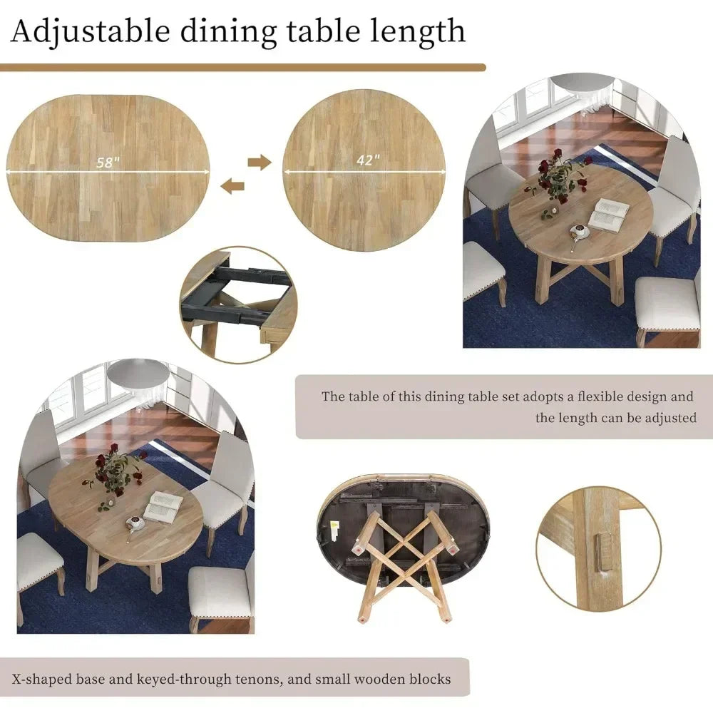 Round Extendable Dining Table, with 16" Traditional Rustic Drop Leaf