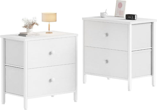 White Nightstands Set of 2, 2 Drawer Dresser for Bedroom