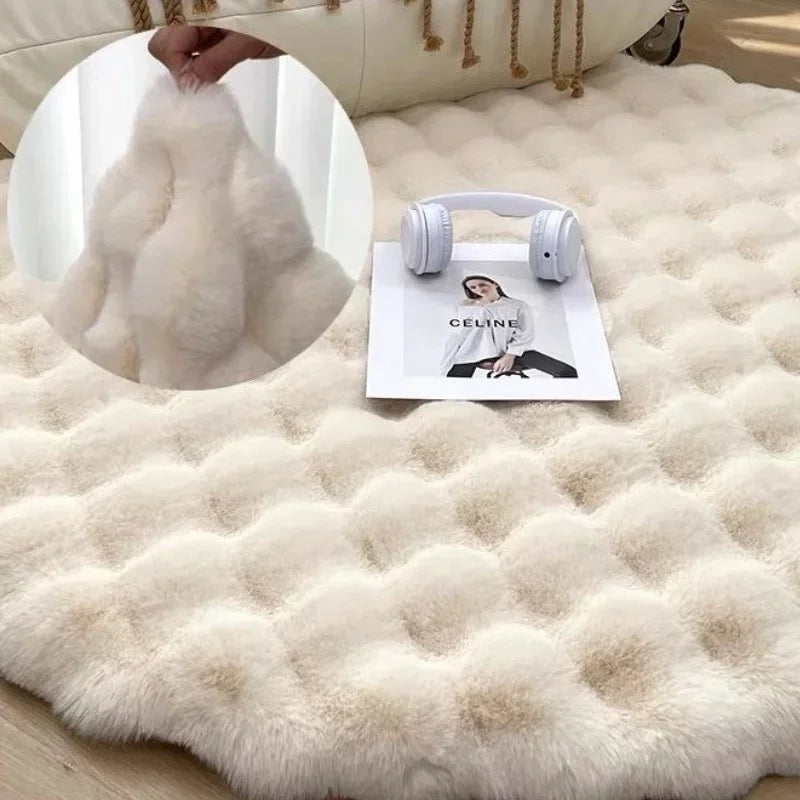 Luxury Faux Rabbit Fur Circular Bedside Carpets for Bedroom