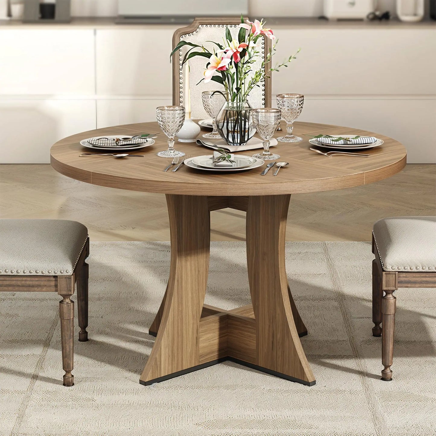 47.24" luxurious Round Dining Table for 4 Person Circle Engineered Wood