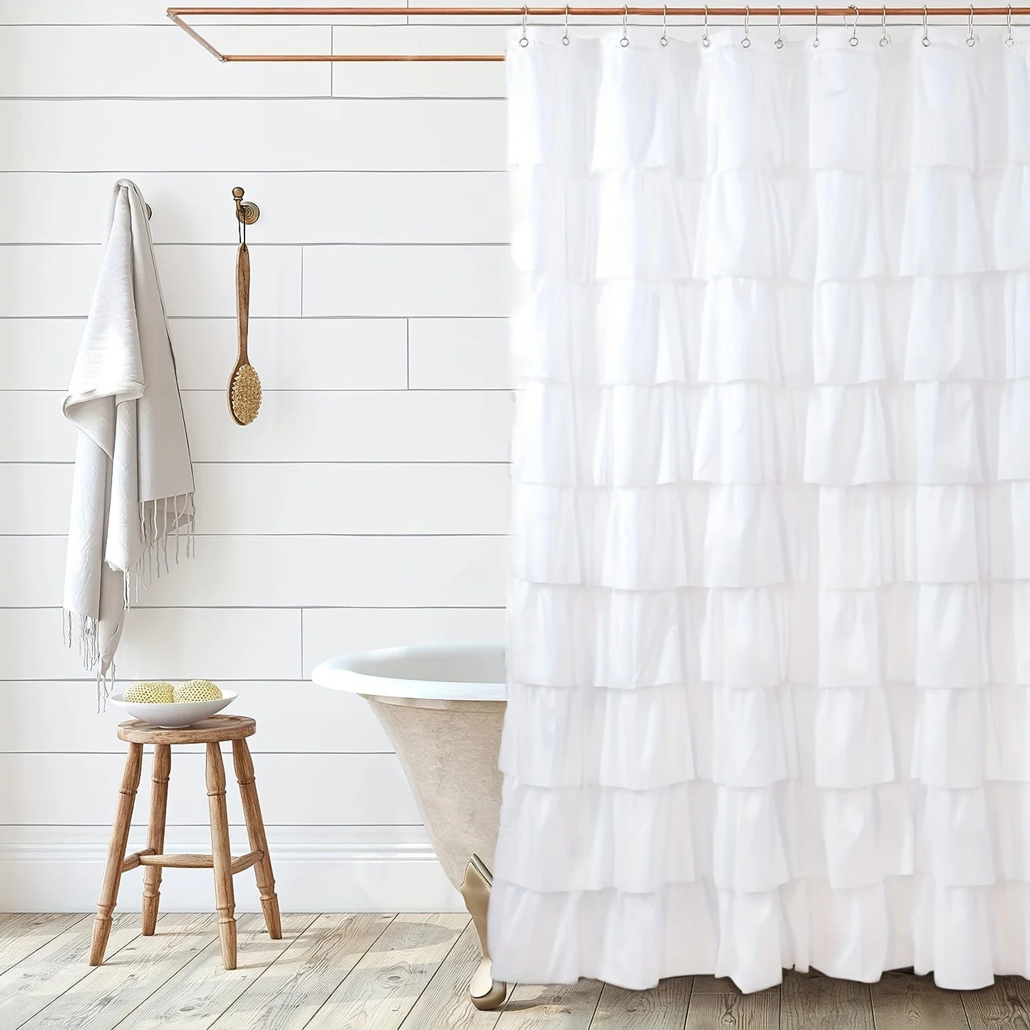 Quilted Patchwork Shower Curtain - Richly Pleated & Washable - Rustic Farmhouse Style - 72 X 72 - Modern Textured Bathroom Decor