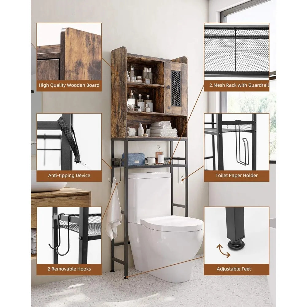 Over The Toilet Storage Cabinet - 5-Tier Freestanding Bathroom Organizer