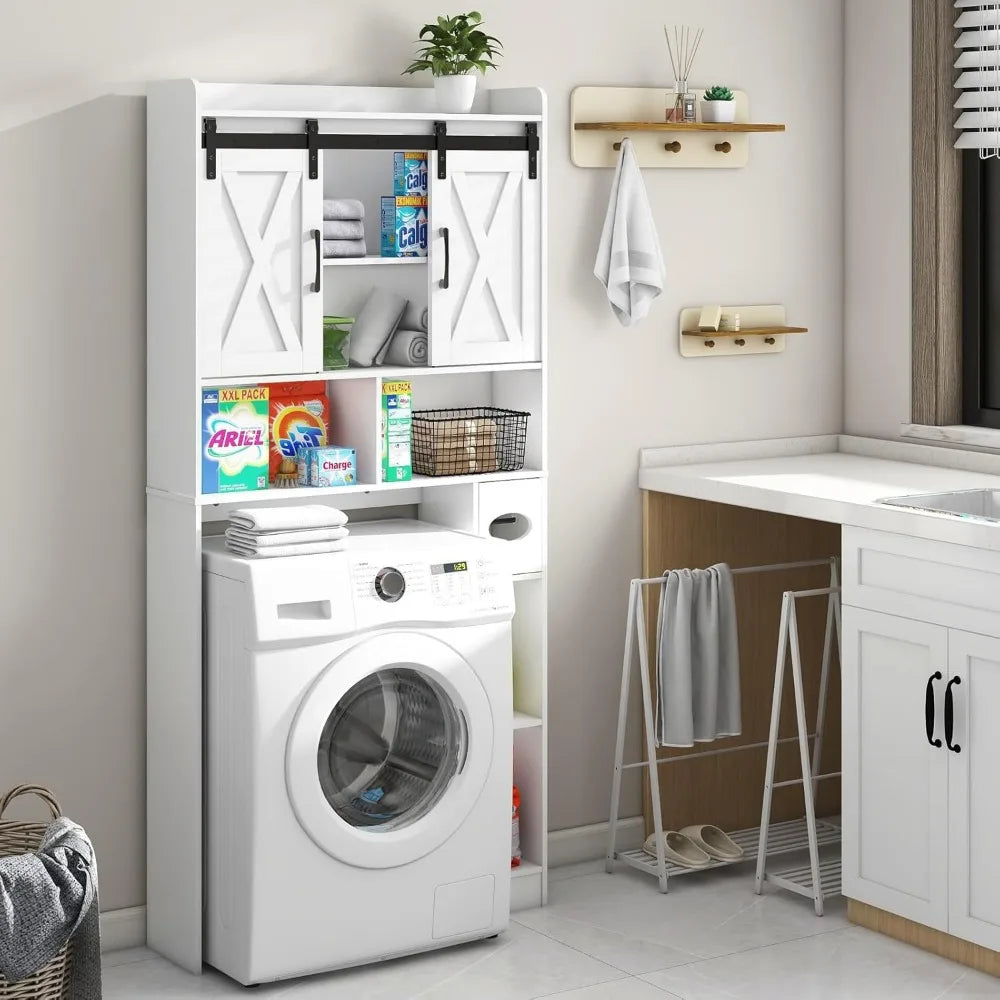 Farmhouse Storage Cabinet Over Toilet with Sliding Doors