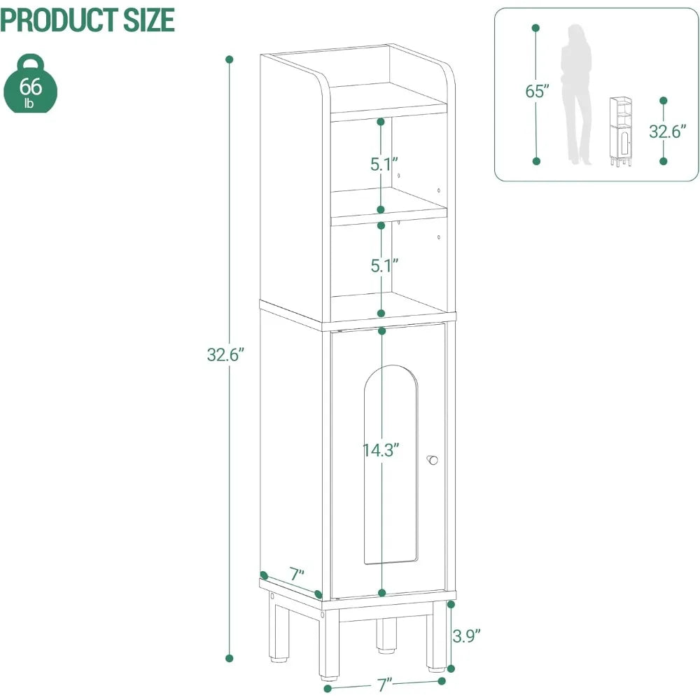 Bathroom Storage Cabinet, Small Corner Floor Cabinet with Door and Shelves