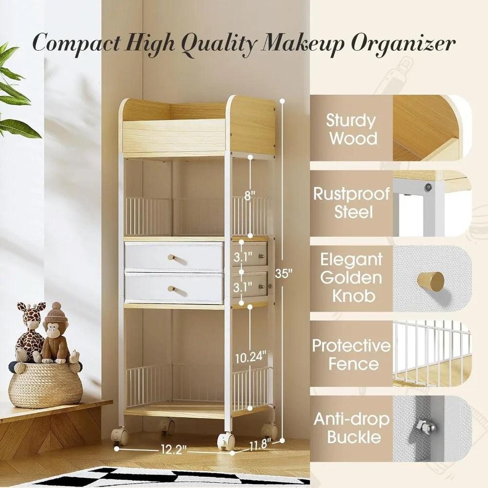 Makeup Organizer Cart with Drawers, Rolling Bathroom Organizers and Storage- Versatile Skincare & Perfume Storage