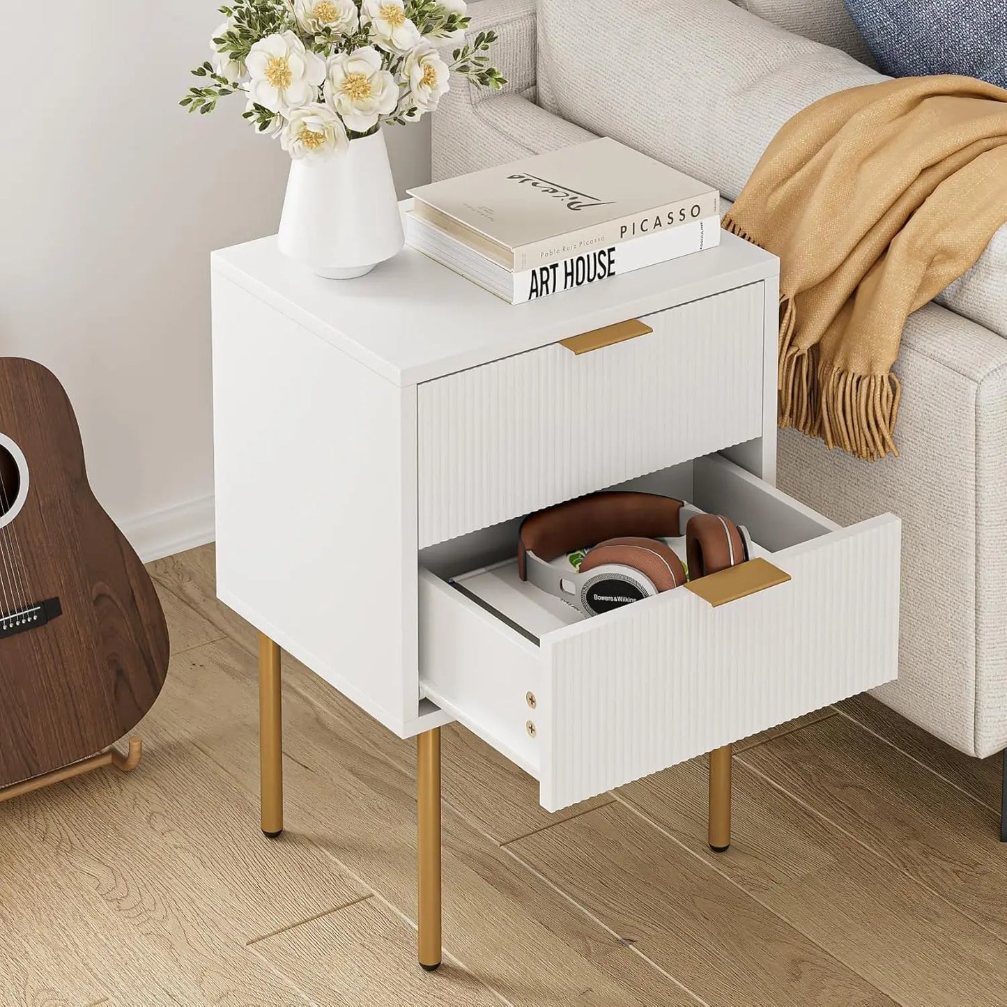 Small Side Table with 2 Drawers, Bedside Furniture, Night Stand, End Table