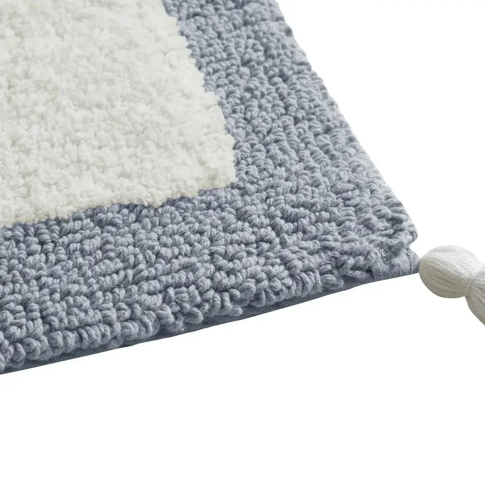 Border Cotton Bath Rug 20x30 Tassel Design Non-Slip Machine Washable  Style