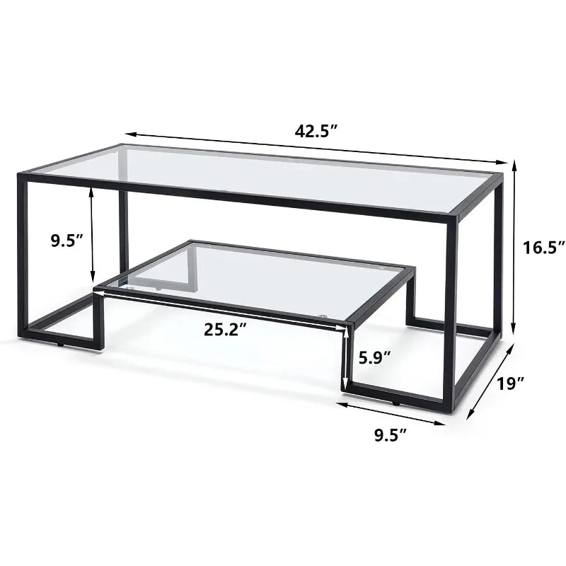 Glass Coffee Table with brass Accent and Tempered Glass