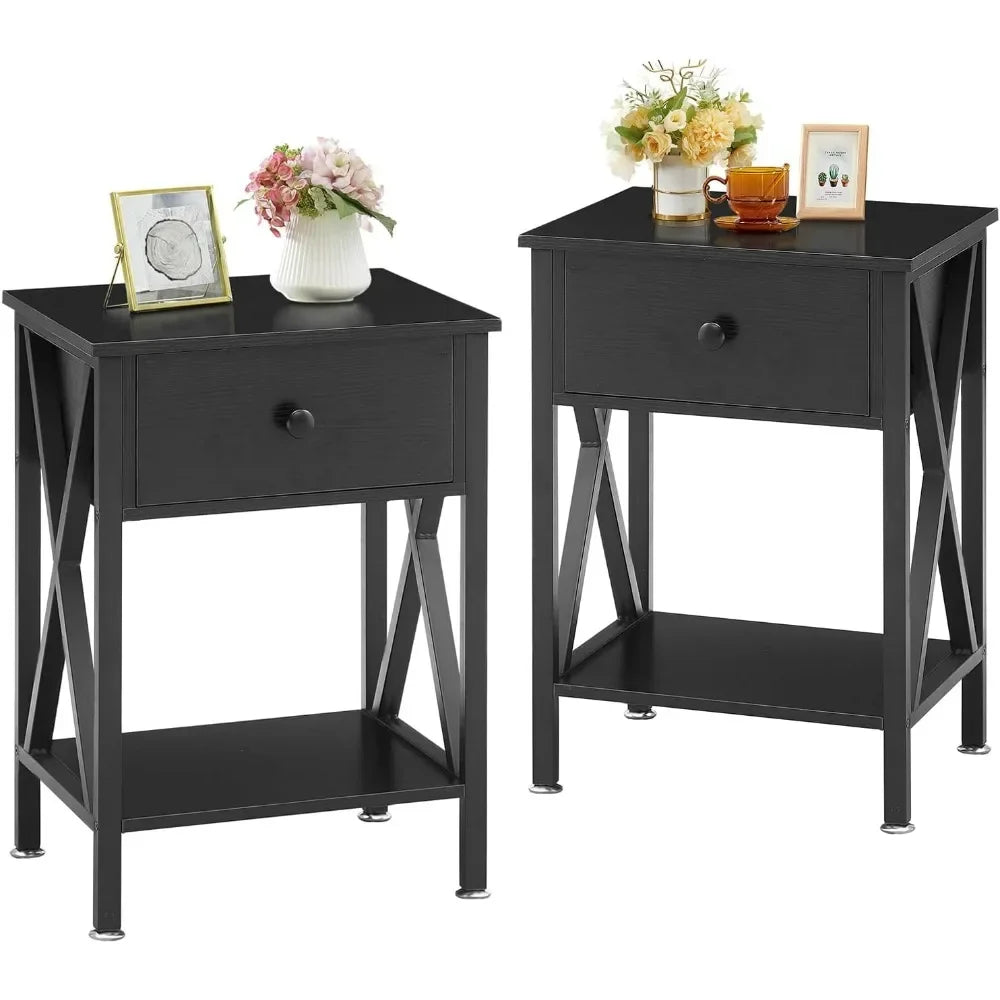 Night Stands for Bedroom, Rustic Bedside, End Tables with Drawer Storage