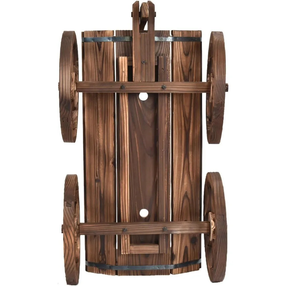 Wood Wagon Flower Planter Pot Stand W/Wheels