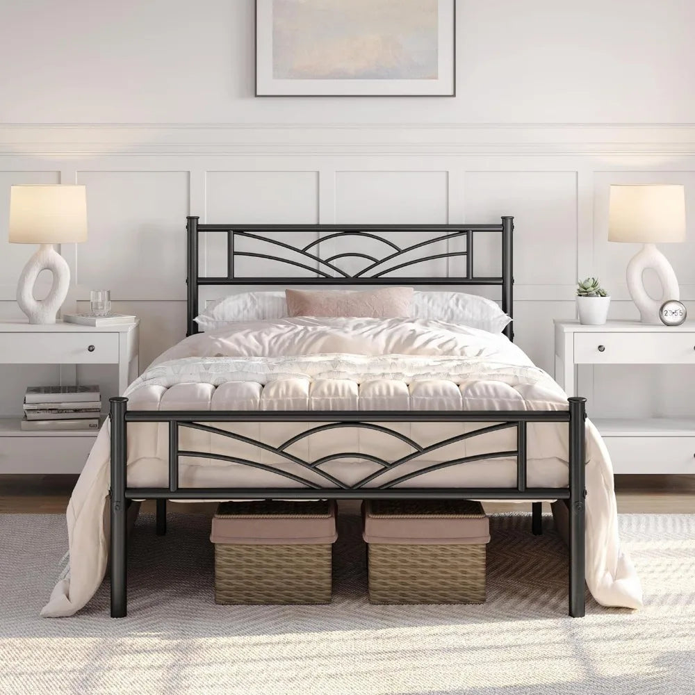 Metal Bedframe Platform Foundation with Cloud-Inspired Design Headboard/Footboard