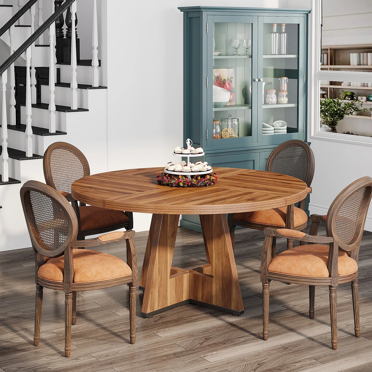 Tribesigns Round Dining Table for 4, 47 Inch Farmhouse Kitchen Table