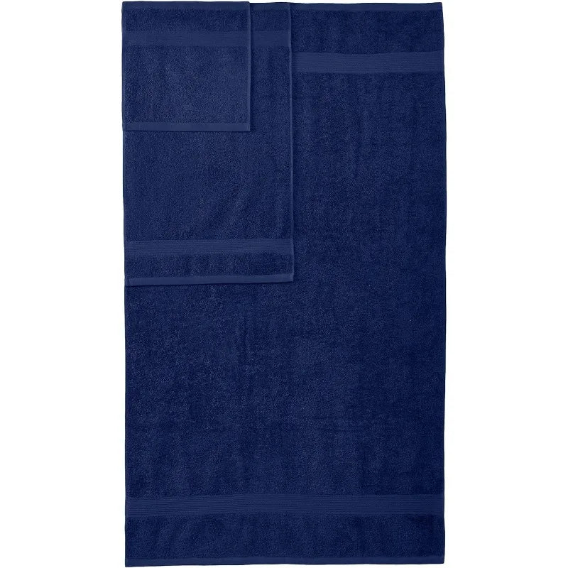 Soft 6-Piece Fade Resistant Cotton Bath Towel, Hand and Washcloth Set - Navy Blue, 14.25" L x 10.85" W